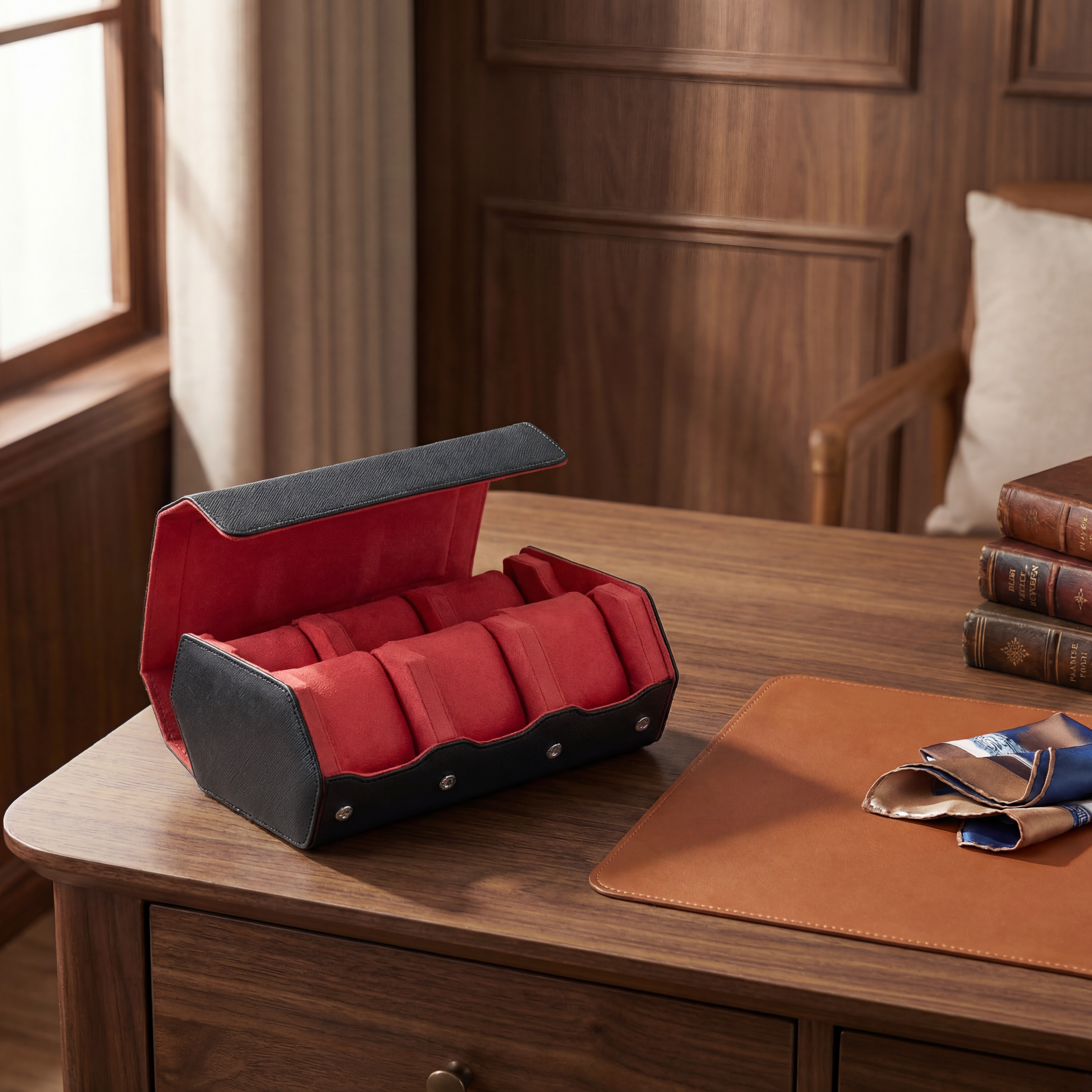 Saffiano Leather Hexagon Gallery Case - Black & Red