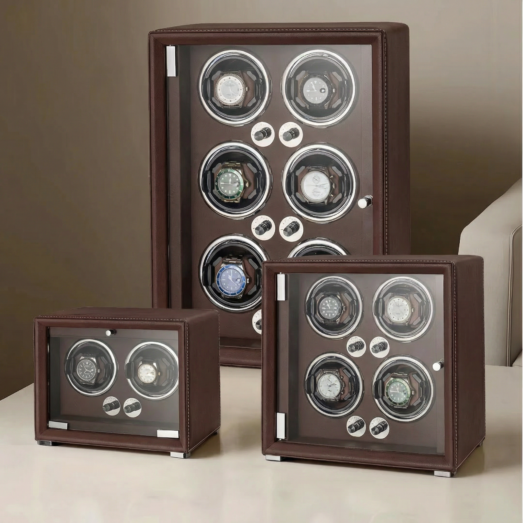 Professional Leather Series Watch Winder - Brown