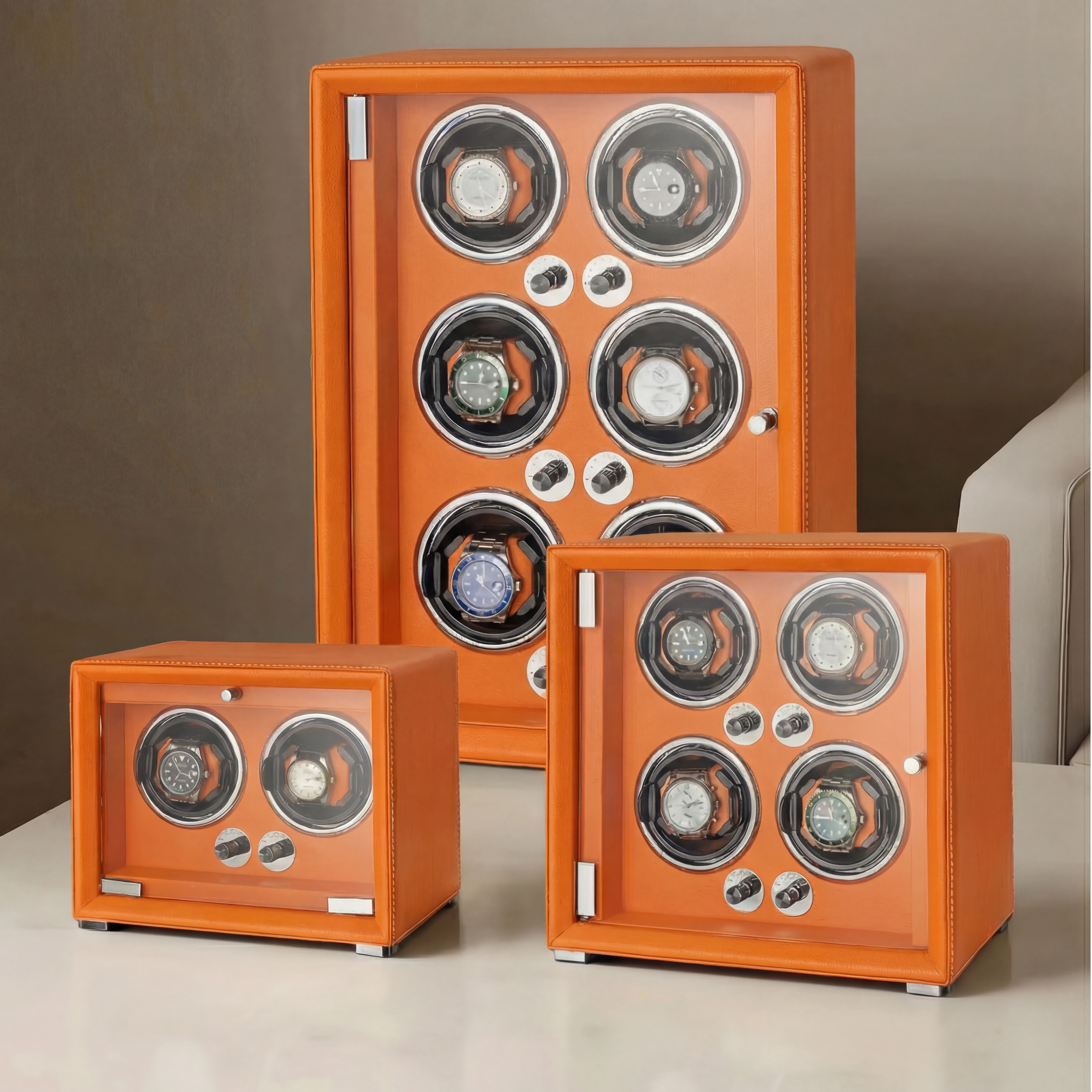 Professional Leather Series Watch Winder - Orange