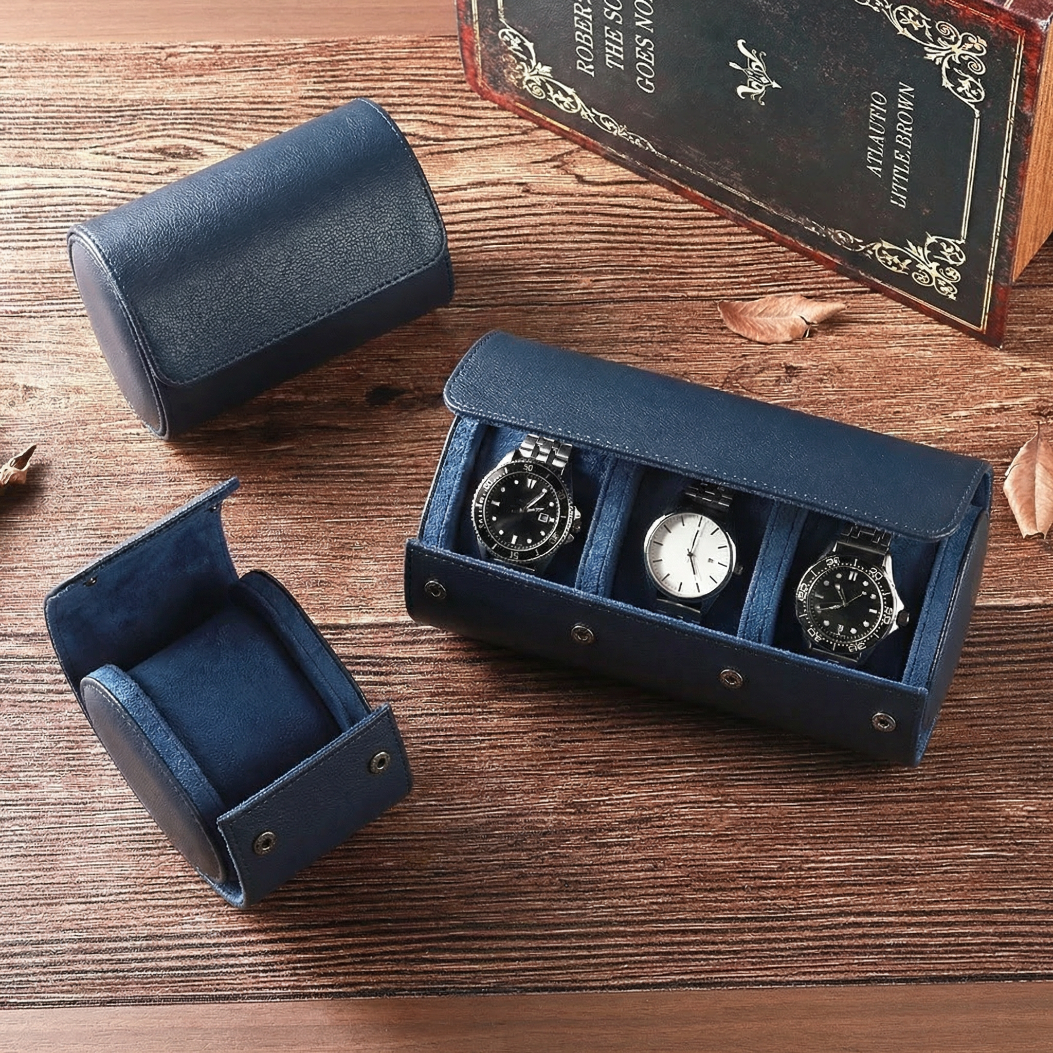 Hand-Finished Leather Travel Case - Blue